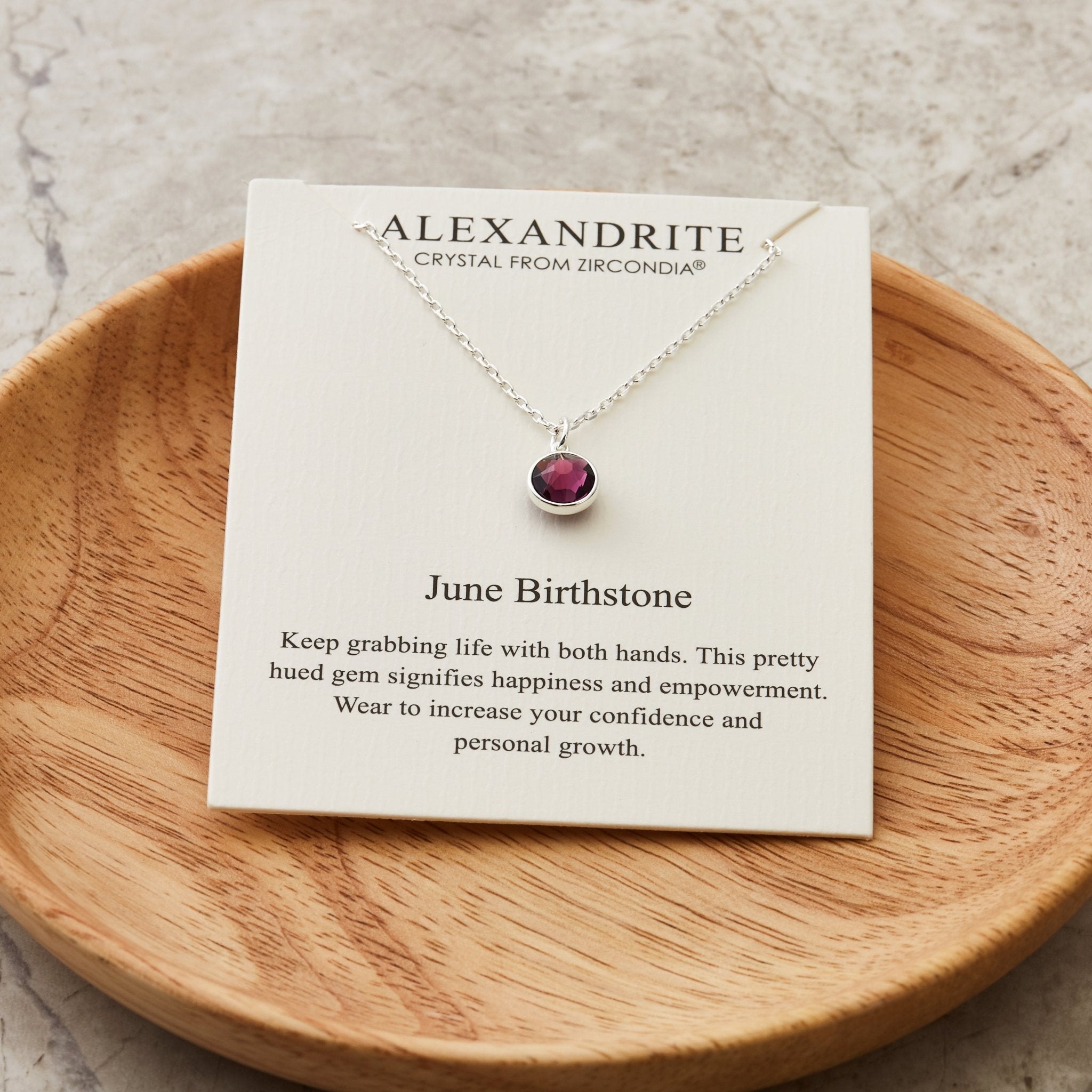 June (Alexandrite) Birthstone Necklace Created with Zircondia® Crystals - Philip Jones Jewellery