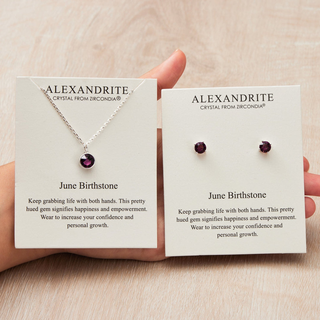 June (Alexandrite) Birthstone Necklace & Earrings Set Created with Zircondia® Crystals - Philip Jones Jewellery