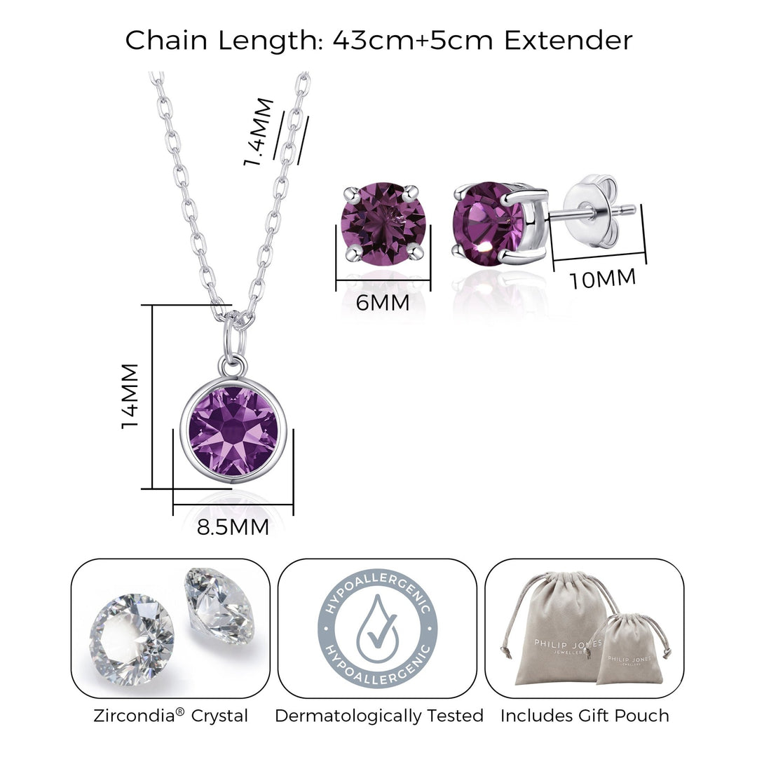June (Alexandrite) Birthstone Necklace & Earrings Set Created with Zircondia® Crystals - Philip Jones Jewellery