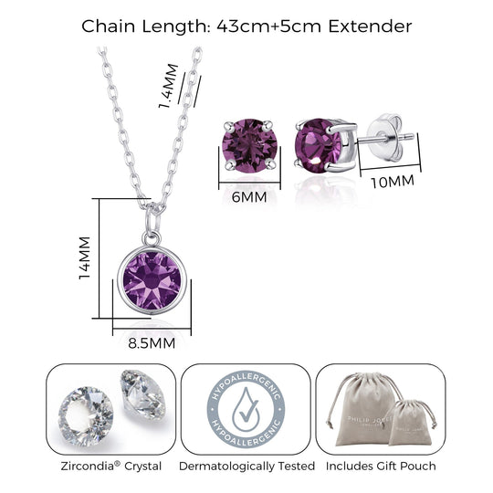 June (Alexandrite) Birthstone Necklace & Earrings Set Created with Zircondia® Crystals - Philip Jones Jewellery