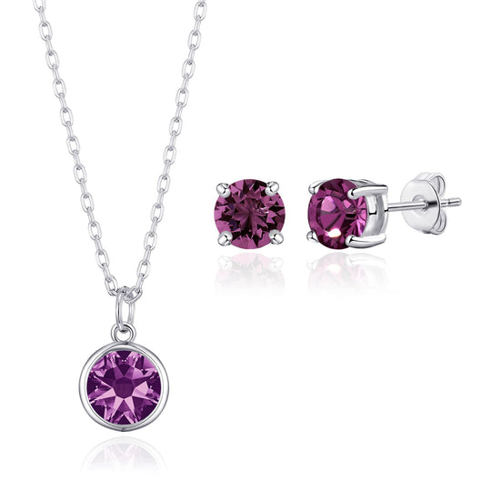 June (Alexandrite) Birthstone Necklace & Earrings Set Created with Zircondia® Crystals - Philip Jones Jewellery