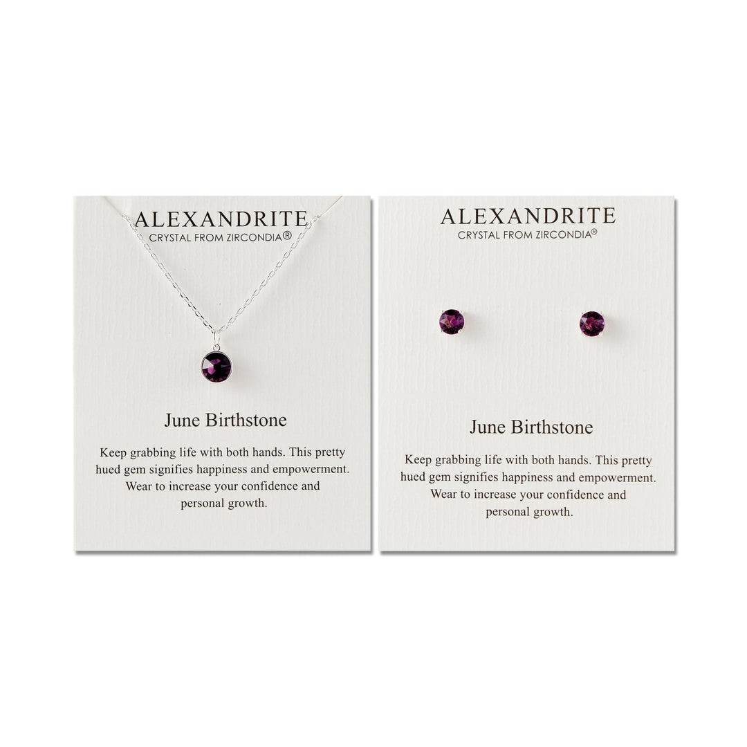 June (Alexandrite) Birthstone Necklace & Earrings Set Created with Zircondia® Crystals - Philip Jones Jewellery