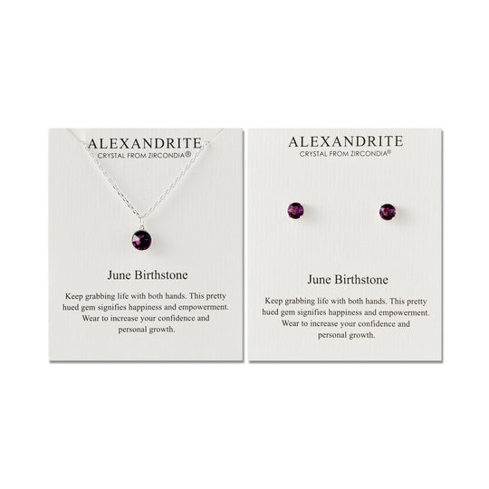 June (Alexandrite) Birthstone Necklace & Earrings Set Created with Zircondia® Crystals - Philip Jones Jewellery