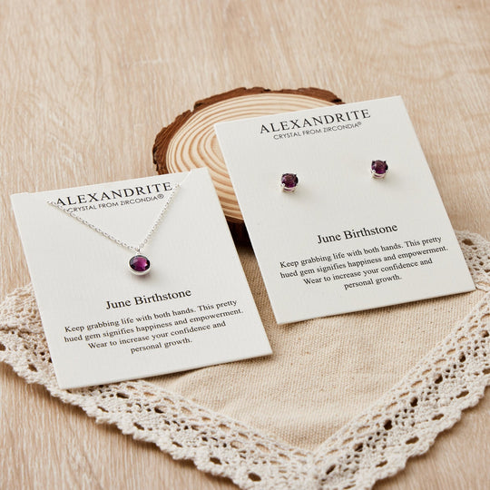 June (Alexandrite) Birthstone Necklace & Earrings Set Created with Zircondia® Crystals - Philip Jones Jewellery