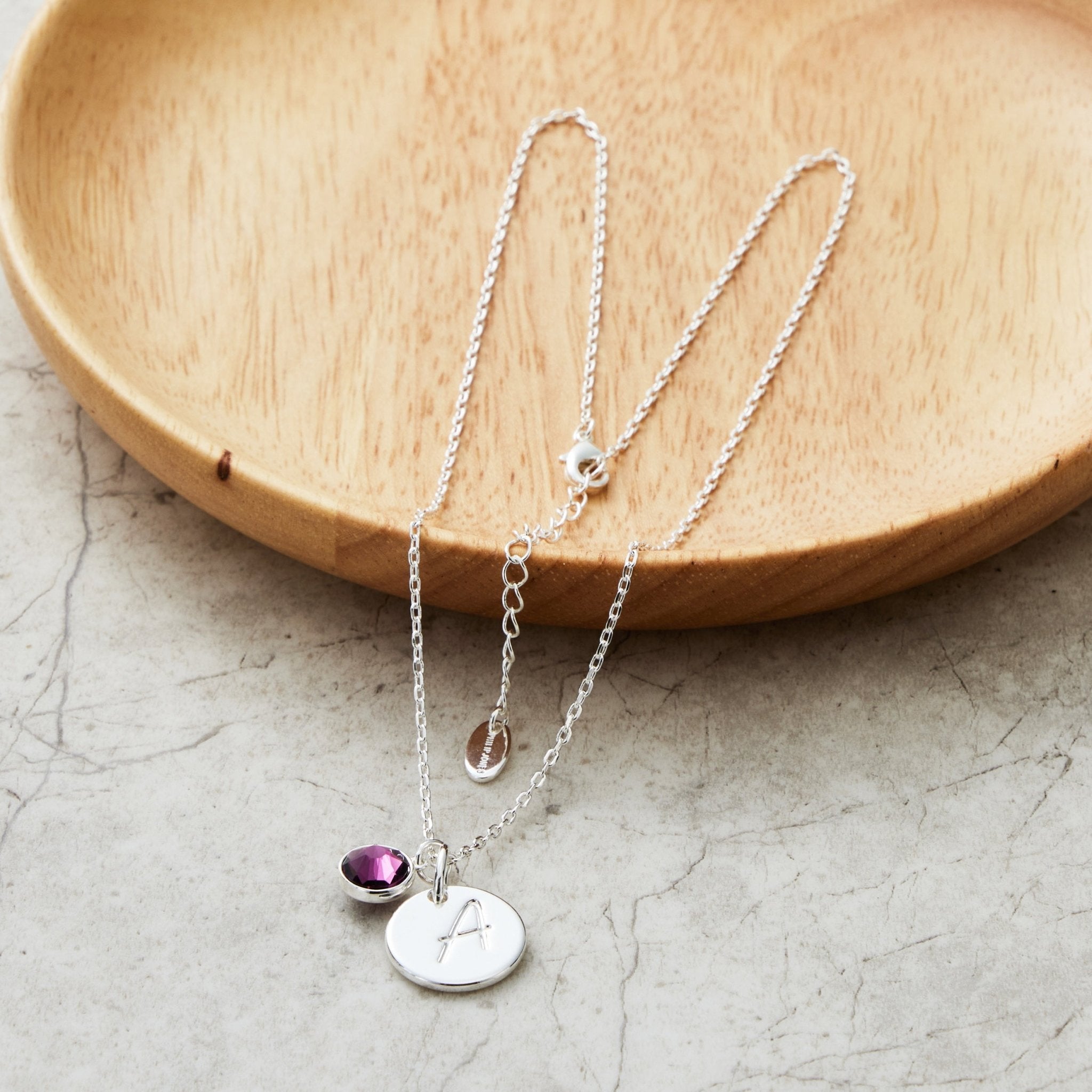 June (Alexandrite) Birthstone Necklace with Initial Charm (A to Z) Created with Zircondia® Crystals - Philip Jones Jewellery