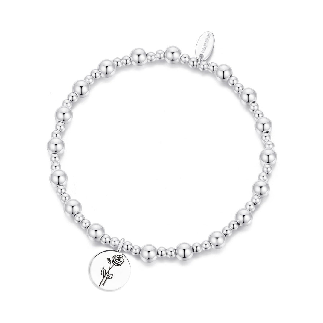 June Birth Flower Rose Beaded Stretch Bracelet