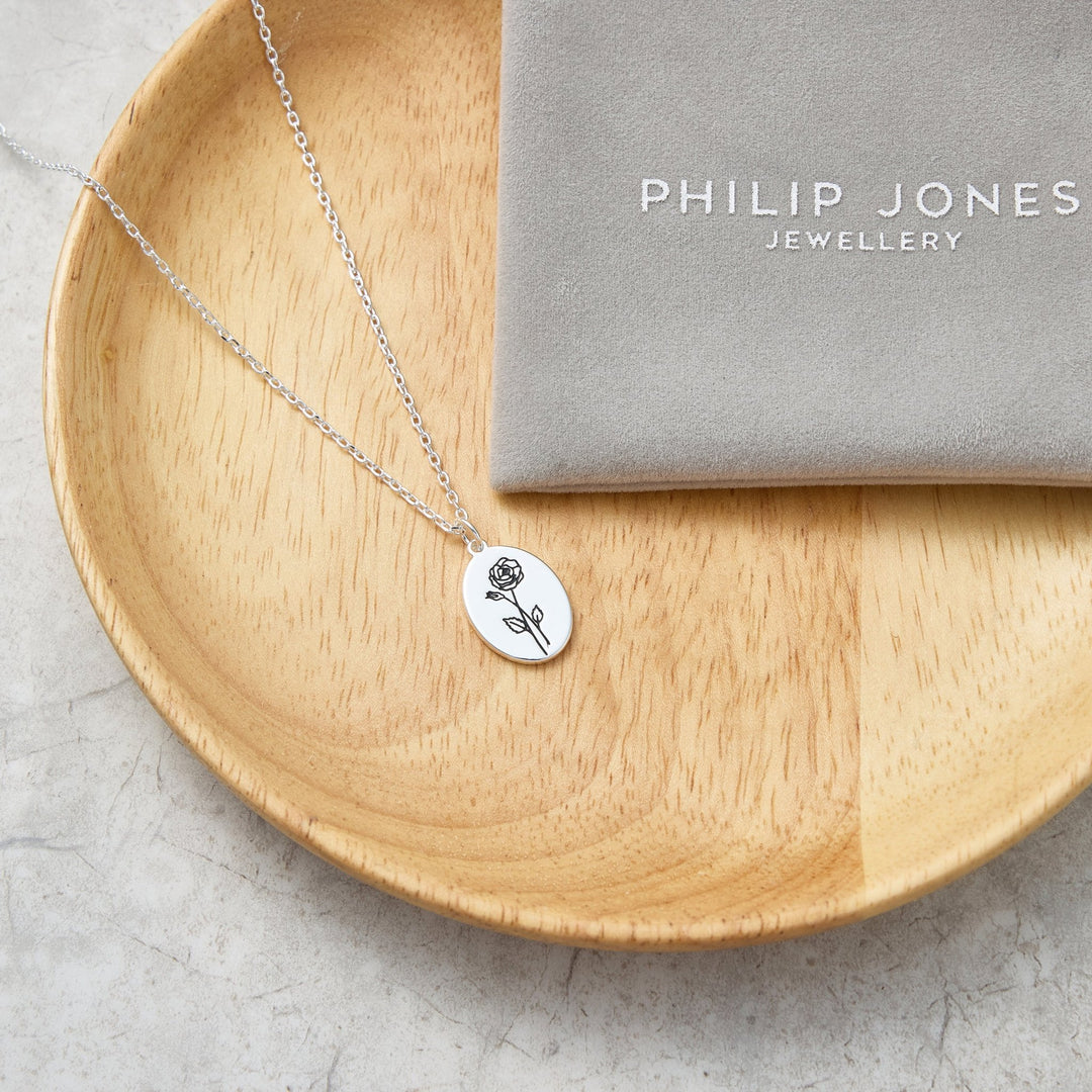 June Birth Flower Rose Necklace - Philip Jones Jewellery