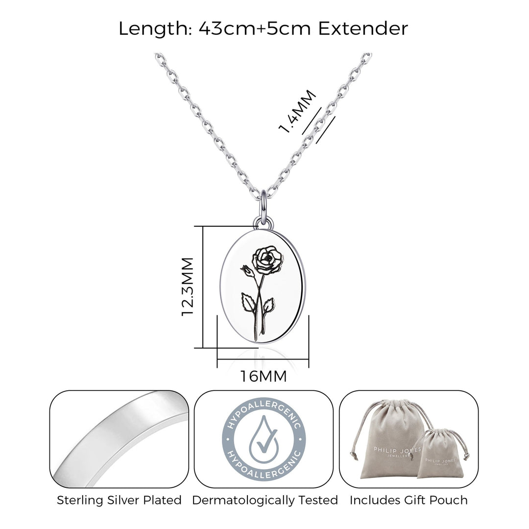 June Birth Flower Rose Necklace with Card - Philip Jones Jewellery
