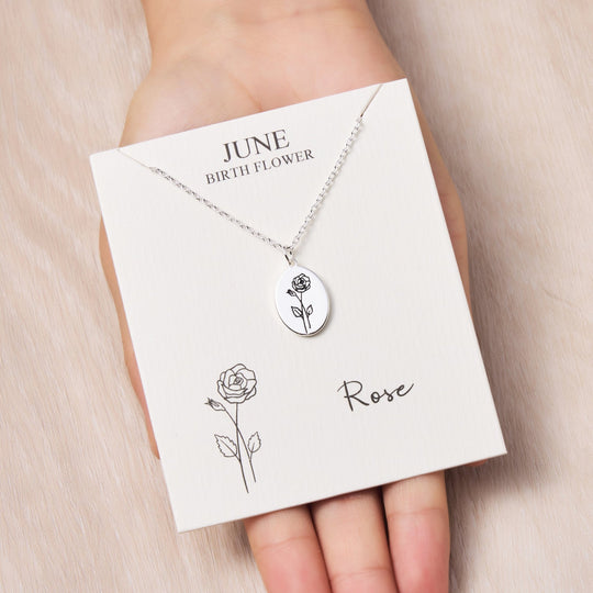 June Birth Flower Rose Necklace with Card - Philip Jones Jewellery