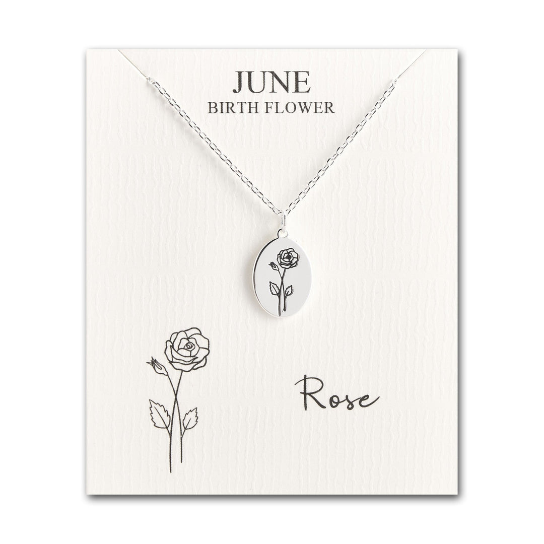 June Birth Flower Rose Necklace with Card - Philip Jones Jewellery