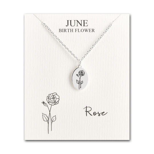 June Birth Flower Rose Necklace with Card - Philip Jones Jewellery