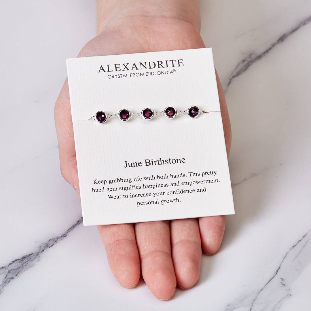 June Birthstone Bracelet Created with Alexandrite Zircondia® Crystals - Philip Jones Jewellery
