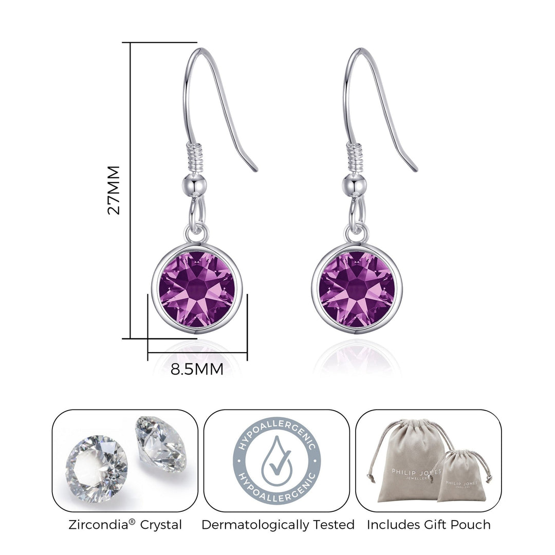 June Birthstone Drop Earrings Created with Alexandrite Zircondia® Crystals - Philip Jones Jewellery