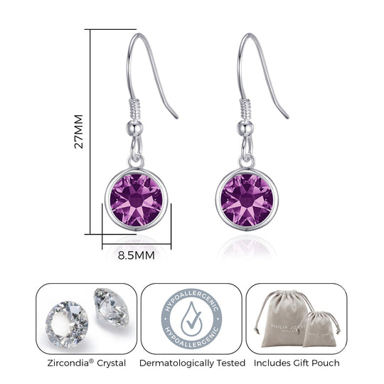 June Birthstone Drop Earrings Created with Alexandrite Zircondia® Crystals - Philip Jones Jewellery