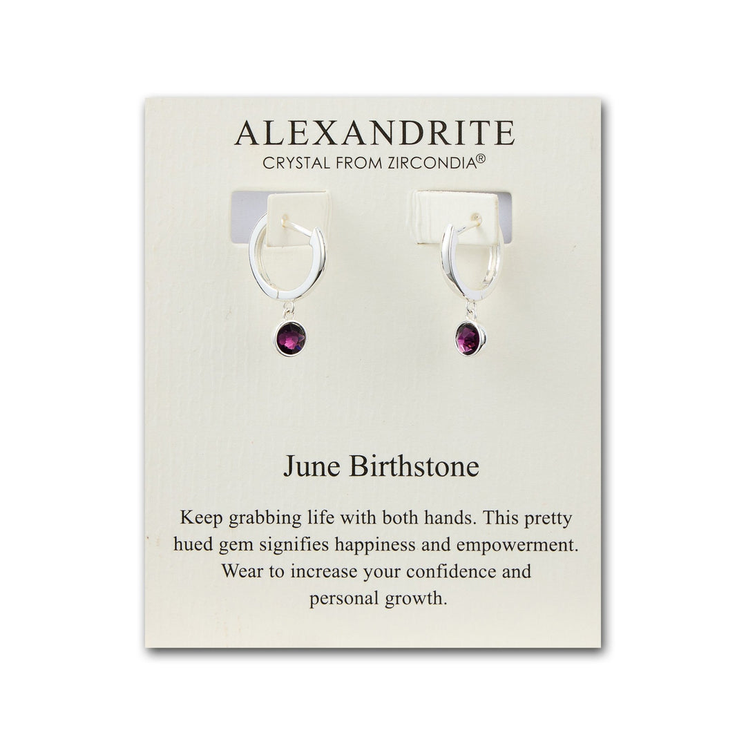 June Birthstone Hoop Earrings Created with Alexandrite Zircondia® Crystals - Philip Jones Jewellery