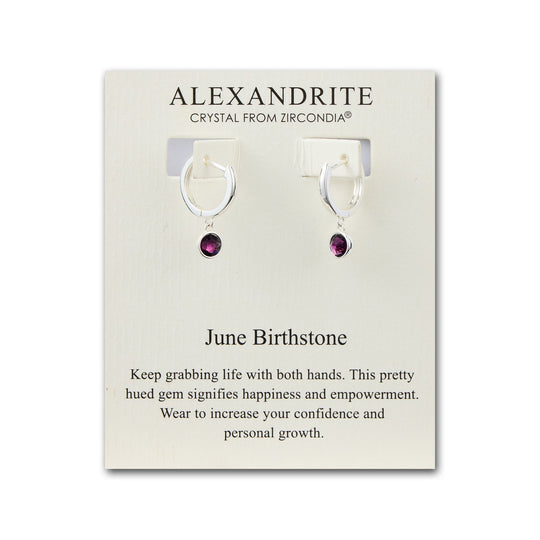 June Birthstone Hoop Earrings Created with Alexandrite Zircondia® Crystals - Philip Jones Jewellery