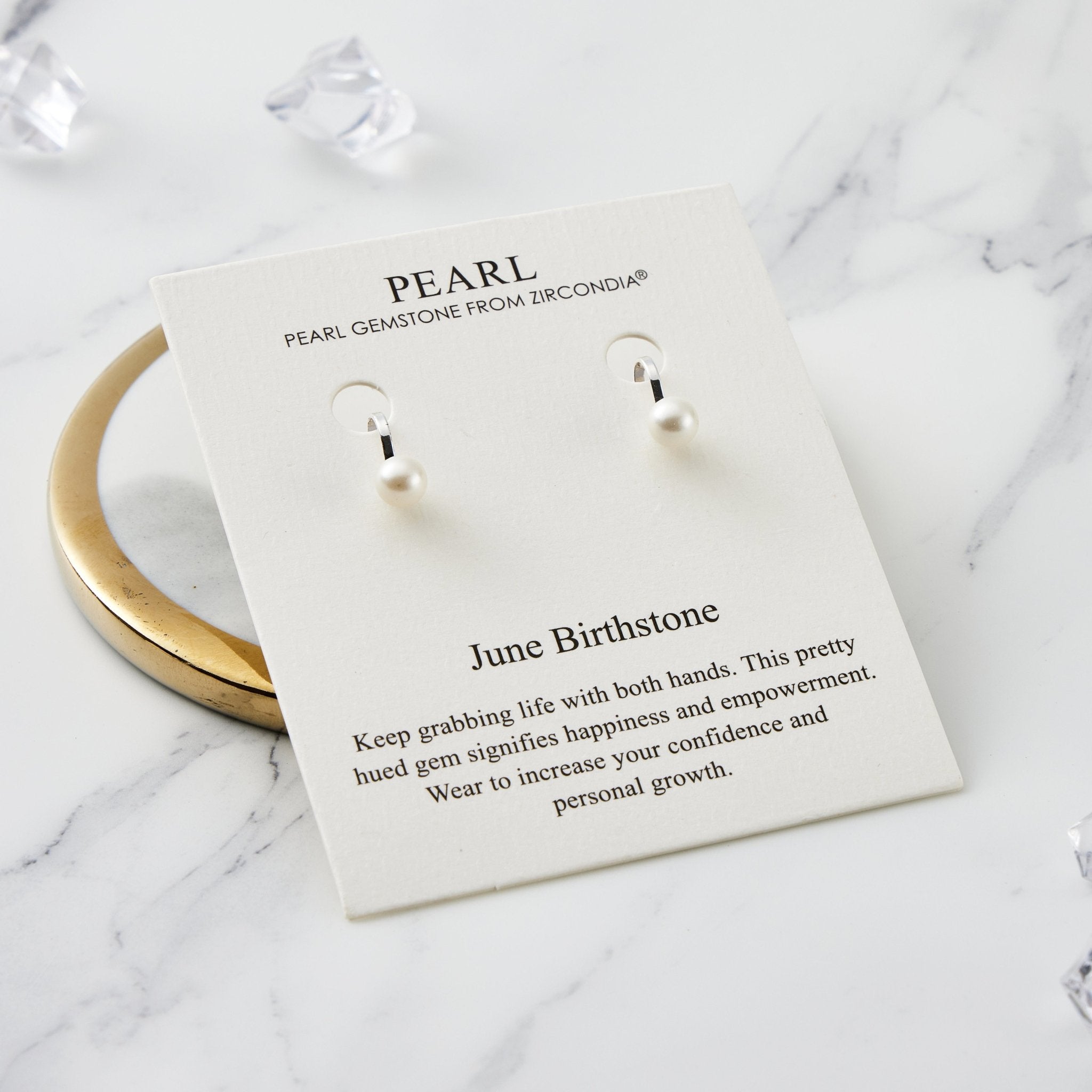 June (Pearl) Birthstone Clip On Earrings Created with Gemstones from Zircondia® - Philip Jones Jewellery