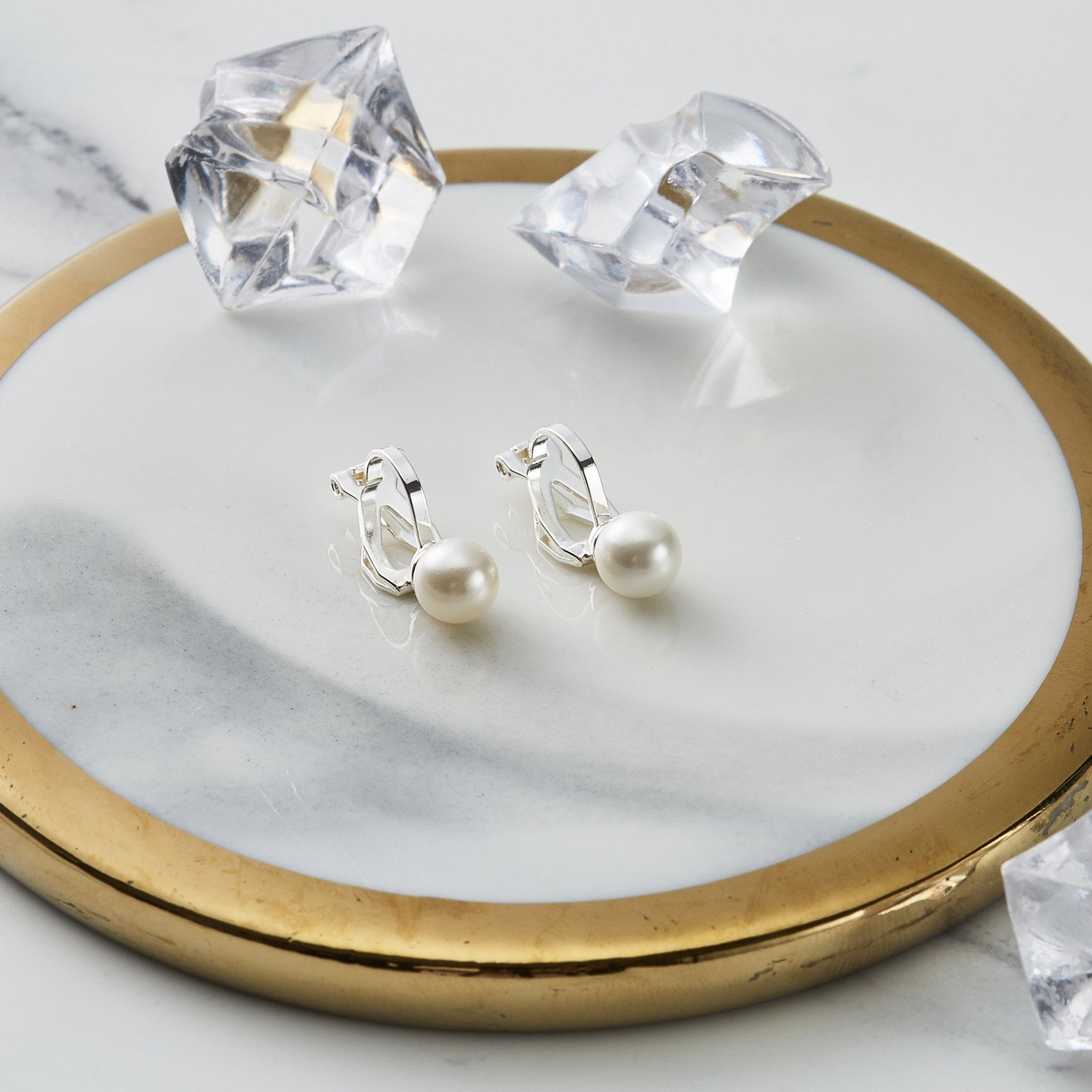 June (Pearl) Birthstone Clip On Earrings Created with Gemstones from Zircondia® - Philip Jones Jewellery