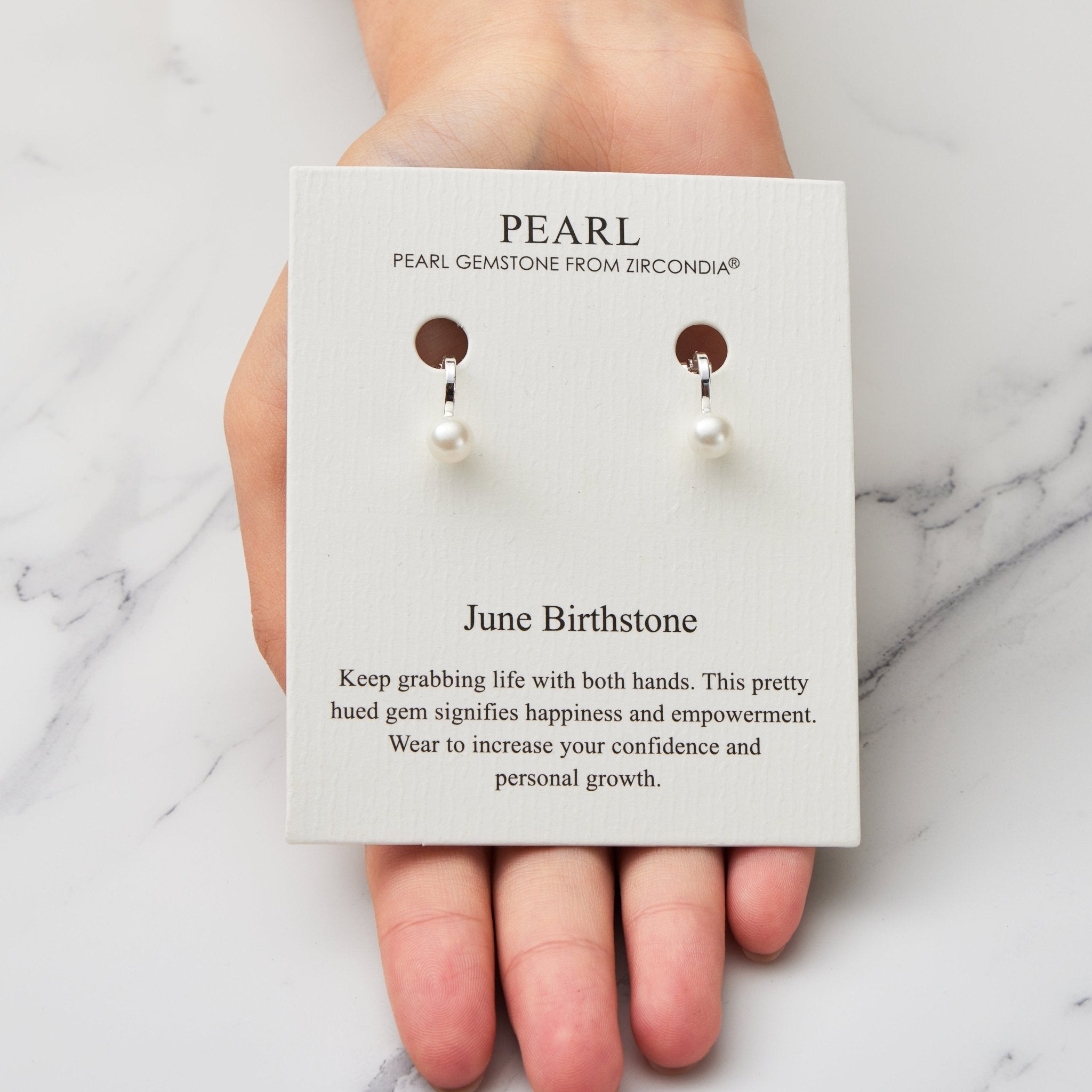 June (Pearl) Birthstone Clip On Earrings Created with Gemstones from Zircondia® - Philip Jones Jewellery