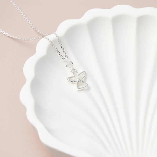 Kids Sterling Silver Angel Necklace Created with Zircondia® Crystals - Philip Jones Jewellery