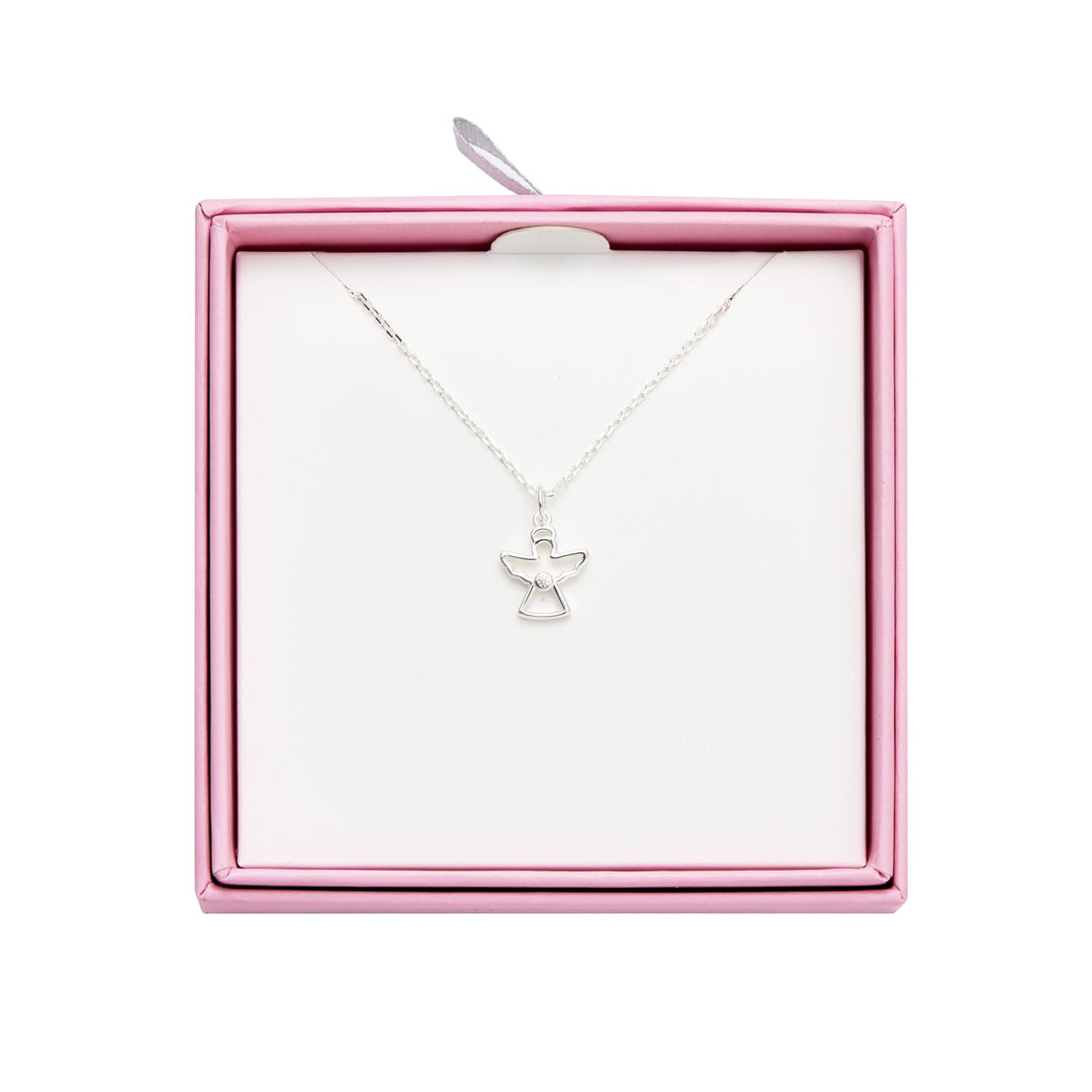 Kids Sterling Silver Angel Necklace Created with Zircondia® Crystals - Philip Jones Jewellery