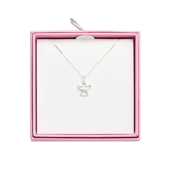 Kids Sterling Silver Angel Necklace Created with Zircondia® Crystals - Philip Jones Jewellery