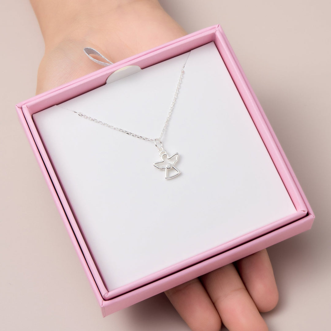 Kids Sterling Silver Angel Necklace Created with Zircondia® Crystals - Philip Jones Jewellery