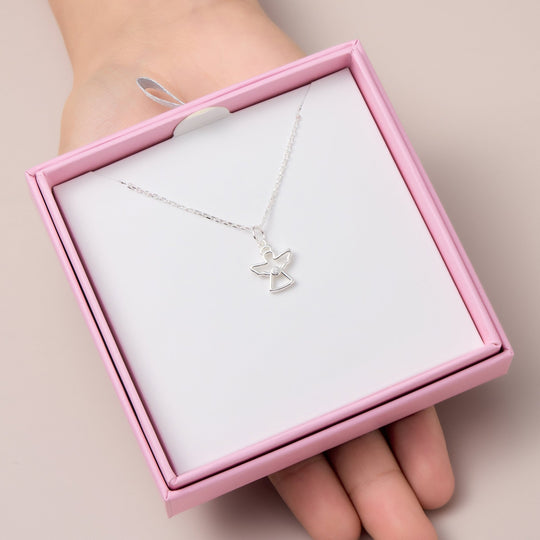 Kids Sterling Silver Angel Necklace Created with Zircondia® Crystals - Philip Jones Jewellery
