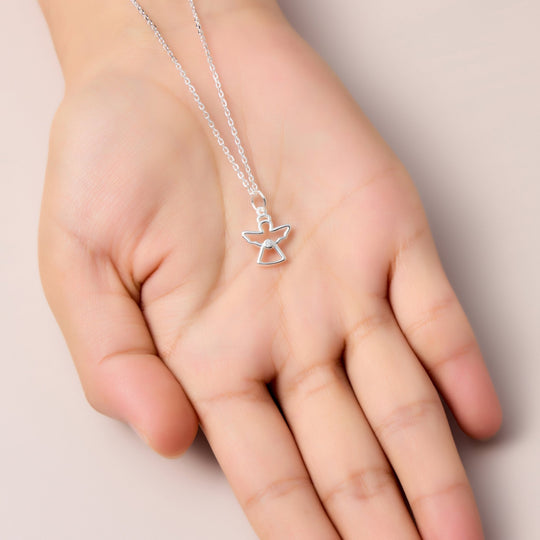 Kids Sterling Silver Angel Necklace Created with Zircondia® Crystals - Philip Jones Jewellery