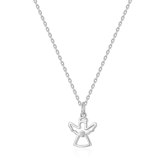 Kids Sterling Silver Angel Necklace Created with Zircondia® Crystals - Philip Jones Jewellery