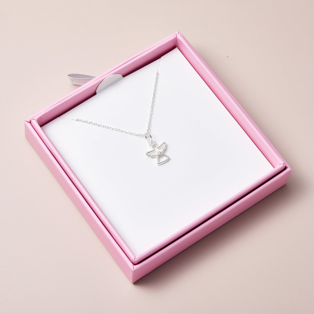 Kids Sterling Silver Angel Necklace Created with Zircondia® Crystals - Philip Jones Jewellery