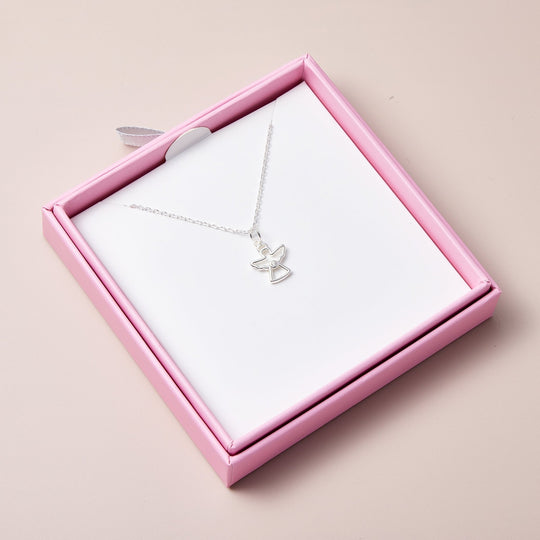 Kids Sterling Silver Angel Necklace Created with Zircondia® Crystals - Philip Jones Jewellery