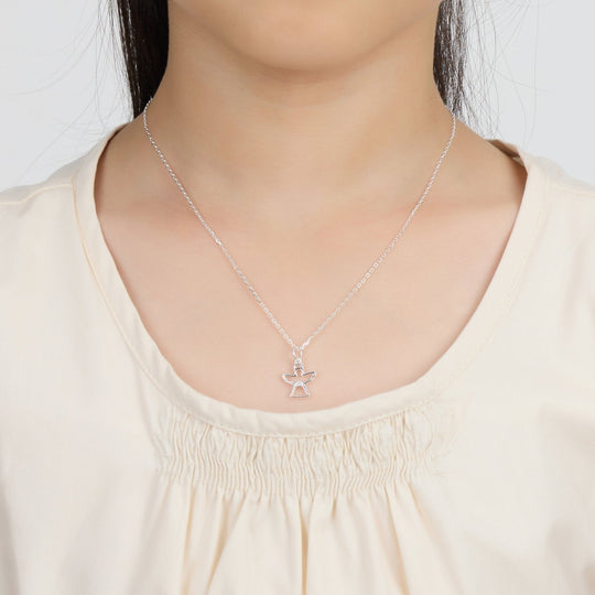 Kids Sterling Silver Angel Necklace Created with Zircondia® Crystals - Philip Jones Jewellery