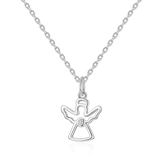 Kids Sterling Silver Angel Necklace Created with Zircondia® Crystals - Philip Jones Jewellery