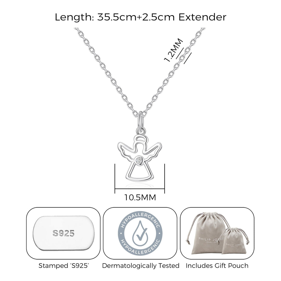 Kids Sterling Silver Angel Necklace Created with Zircondia® Crystals - Philip Jones Jewellery
