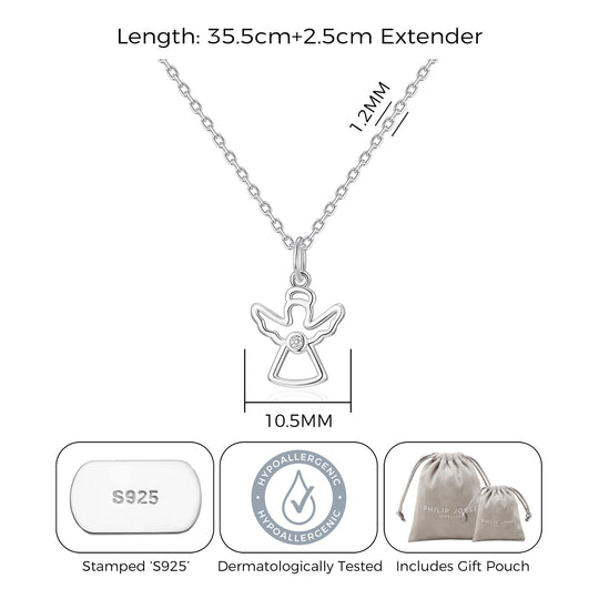 Kids Sterling Silver Angel Necklace Created with Zircondia® Crystals - Philip Jones Jewellery