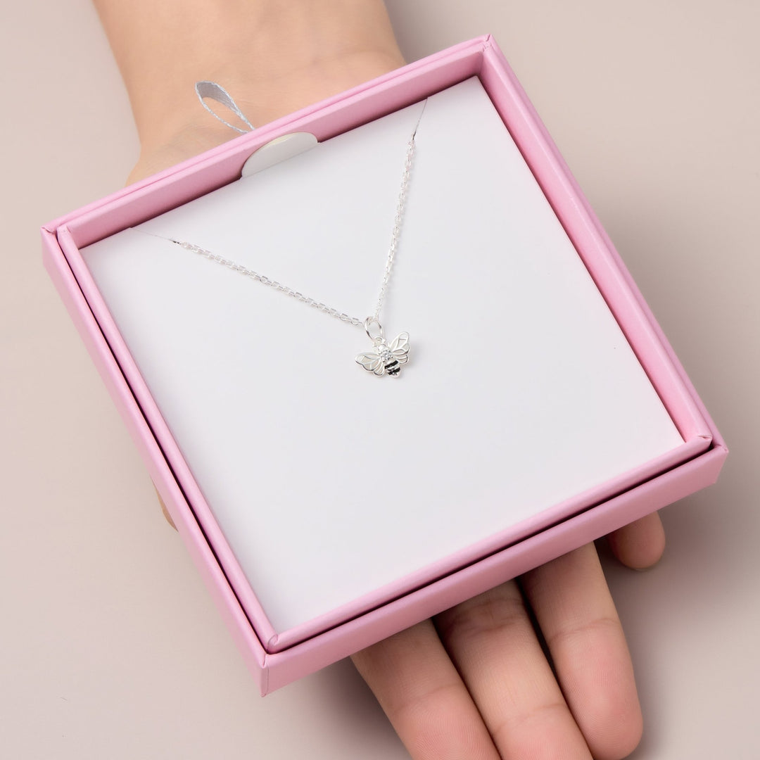 Kids Sterling Silver Bumble Bee Necklace Created with Zircondia® Crystals - Philip Jones Jewellery