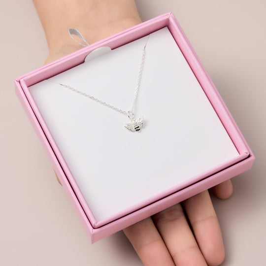 Kids Sterling Silver Bumble Bee Necklace Created with Zircondia® Crystals - Philip Jones Jewellery