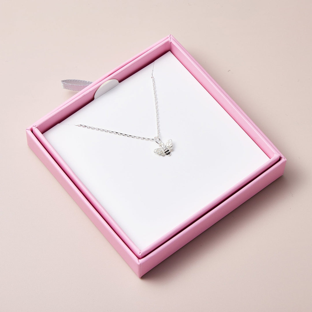 Kids Sterling Silver Bumble Bee Necklace Created with Zircondia® Crystals - Philip Jones Jewellery