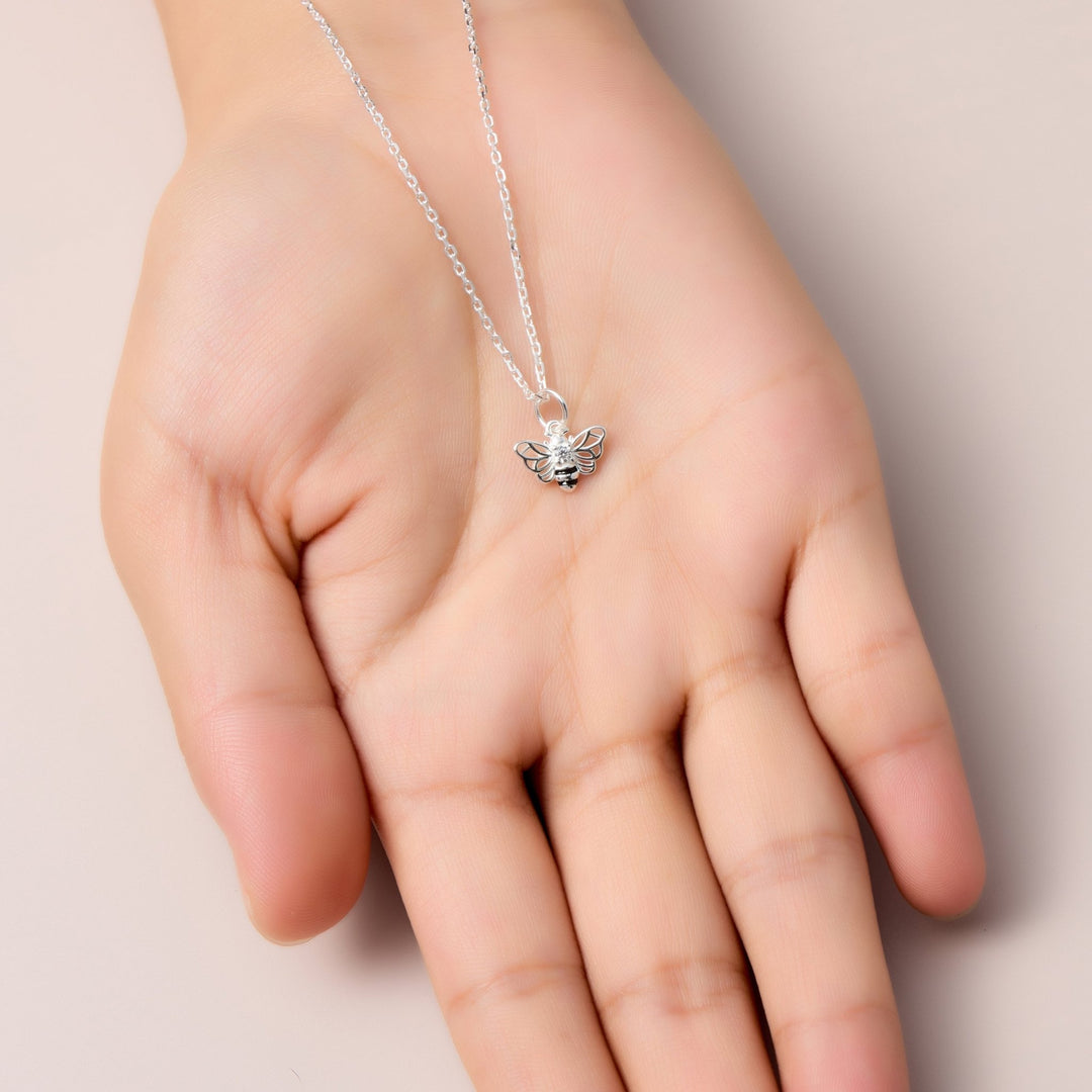 Kids Sterling Silver Bumble Bee Necklace Created with Zircondia® Crystals - Philip Jones Jewellery