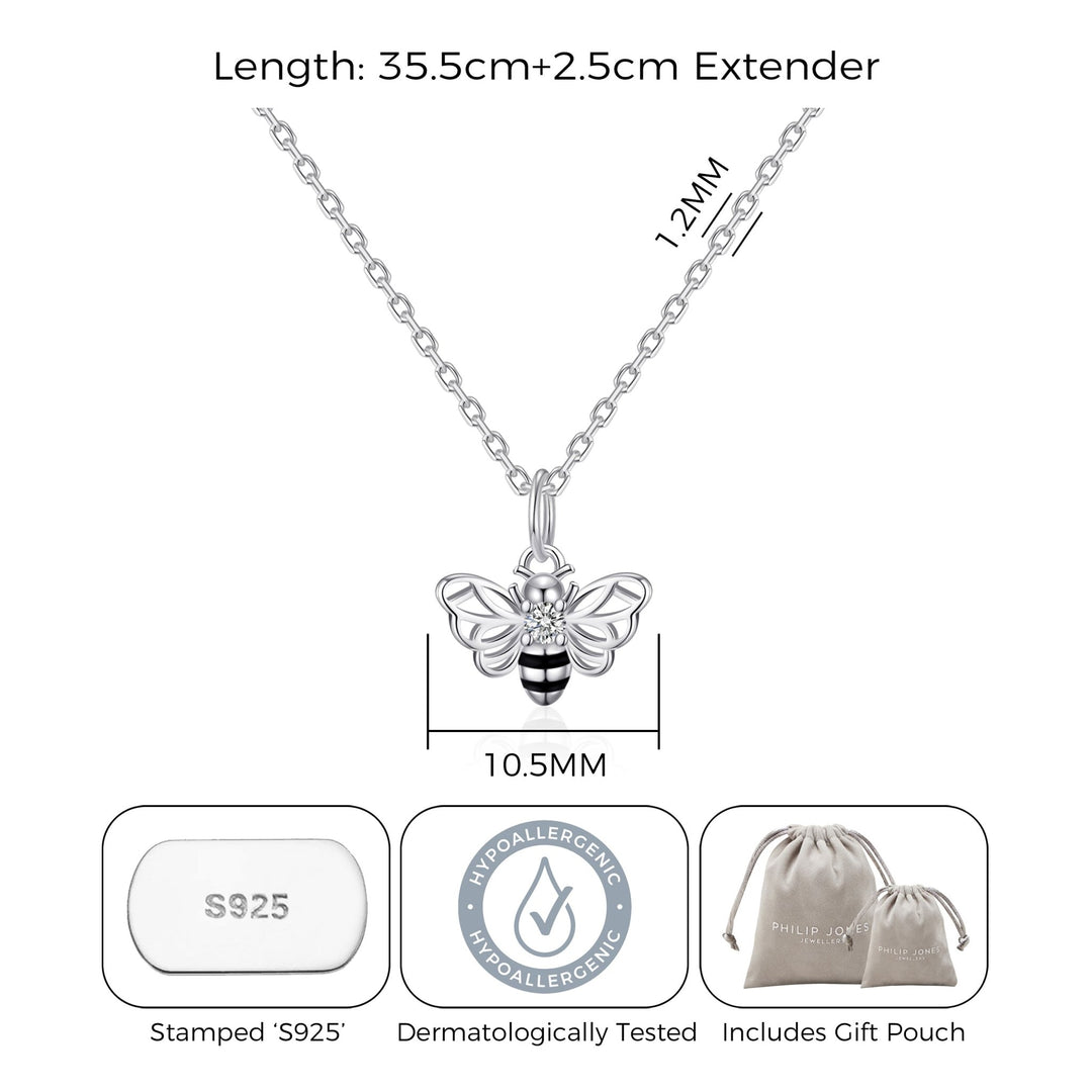 Kids Sterling Silver Bumble Bee Necklace Created with Zircondia® Crystals - Philip Jones Jewellery