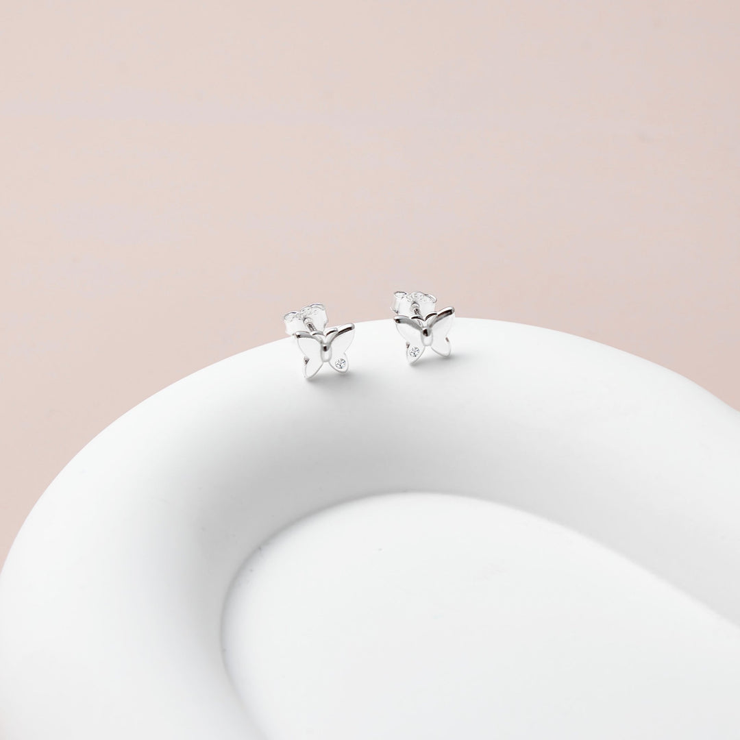Kids Sterling Silver Butterfly Earrings Created with Zircondia® Crystals - Philip Jones Jewellery
