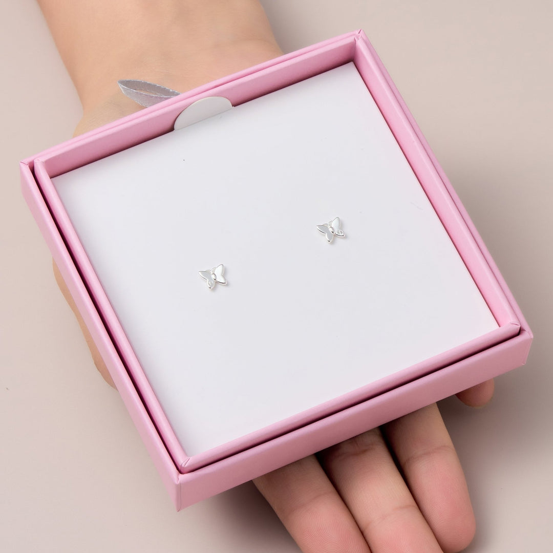 Kids Sterling Silver Butterfly Earrings Created with Zircondia® Crystals - Philip Jones Jewellery