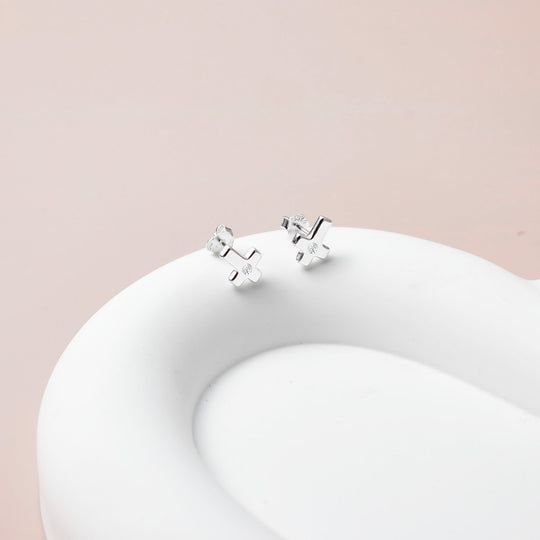 Kids Sterling Silver Cross Earrings Created with Zircondia® Crystals - Philip Jones Jewellery