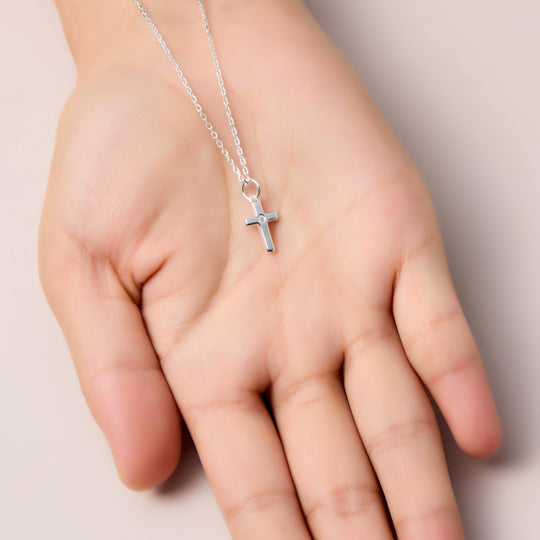 Kids Sterling Silver Cross Necklace Created with Zircondia® Crystals - Philip Jones Jewellery