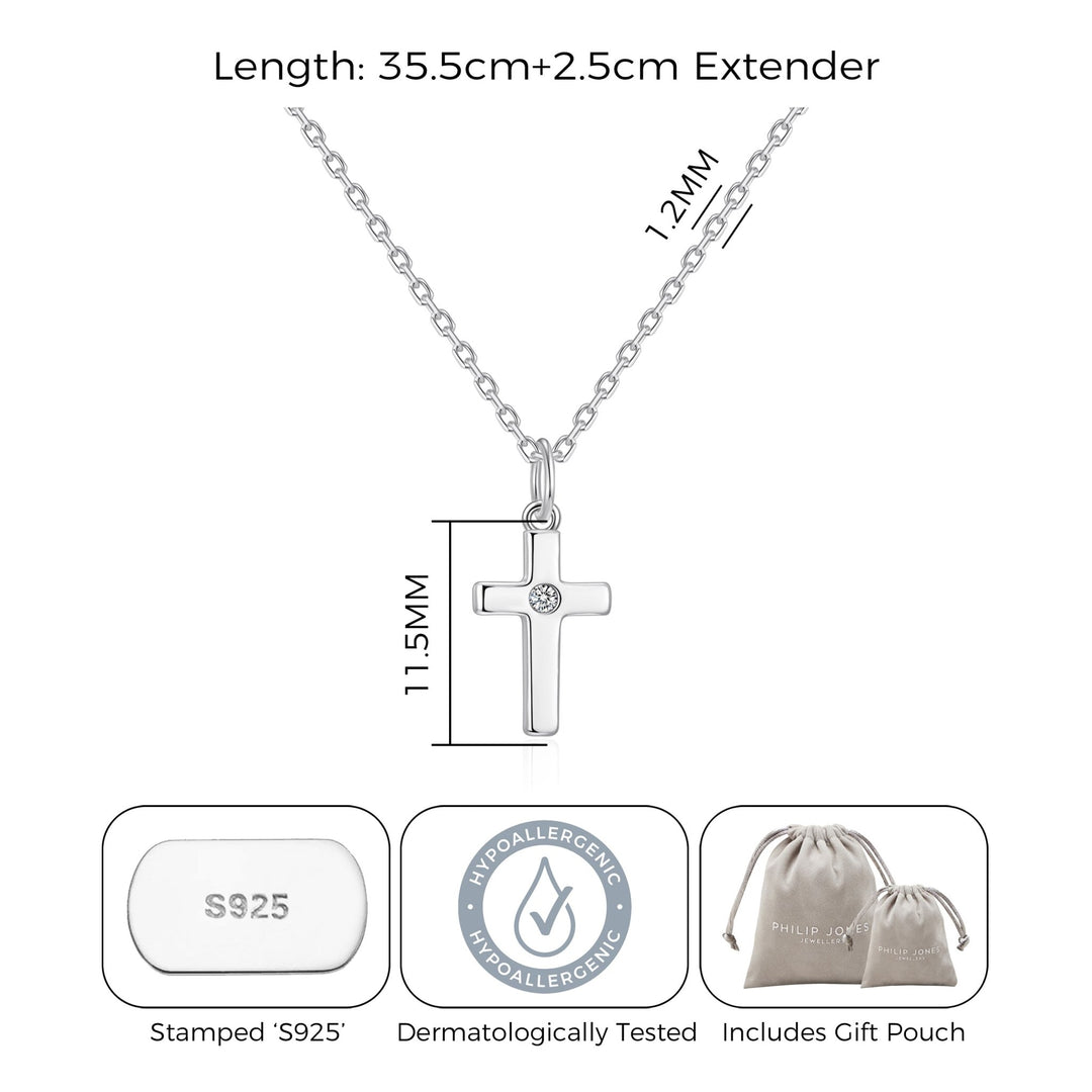 Kids Sterling Silver Cross Necklace Created with Zircondia® Crystals - Philip Jones Jewellery