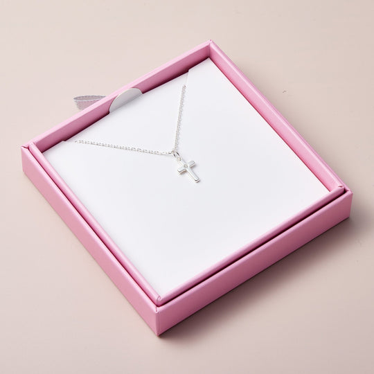 Kids Sterling Silver Cross Necklace Created with Zircondia® Crystals - Philip Jones Jewellery