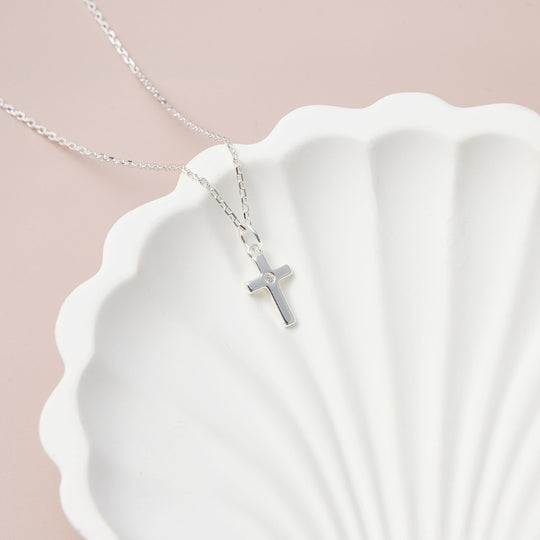 Kids Sterling Silver Cross Necklace Created with Zircondia® Crystals - Philip Jones Jewellery