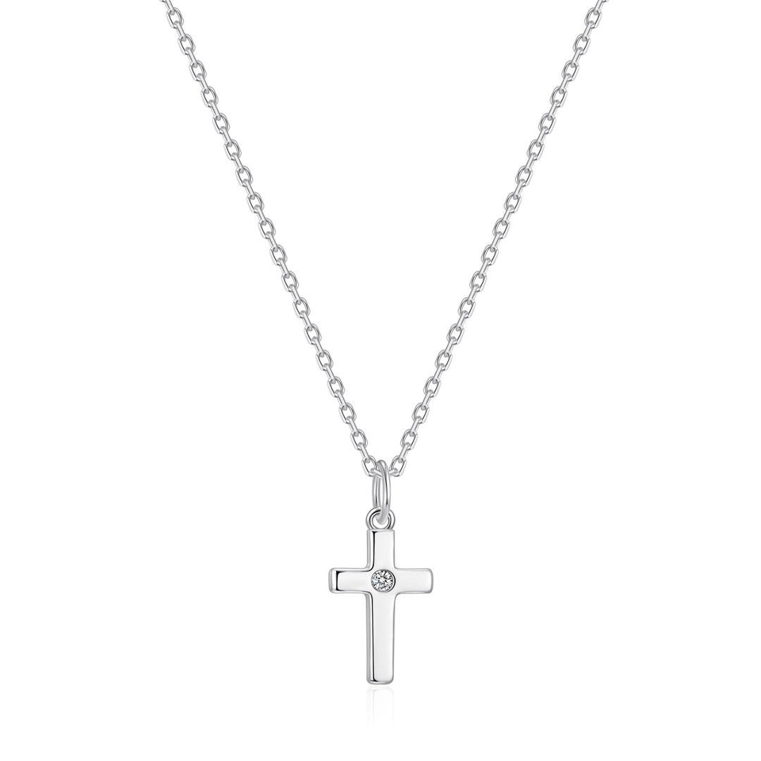 Kids Sterling Silver Cross Necklace Created with Zircondia® Crystals - Philip Jones Jewellery