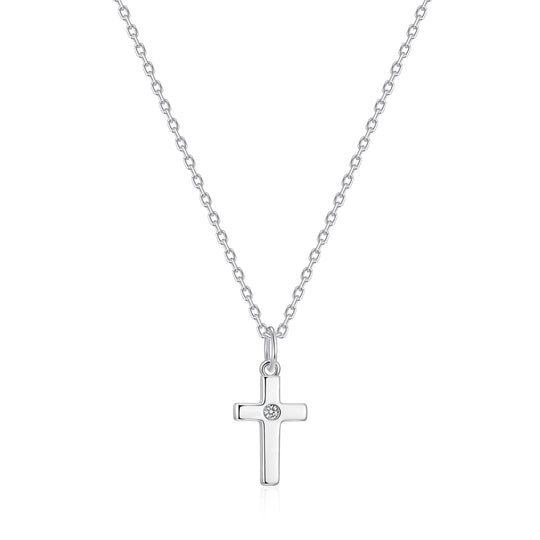 Kids Sterling Silver Cross Necklace Created with Zircondia® Crystals - Philip Jones Jewellery